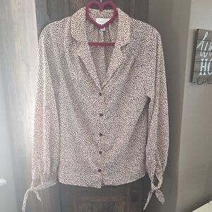 TOPSHOP Cream And Pink Button Down Blouse with Notched Collar Sz 2